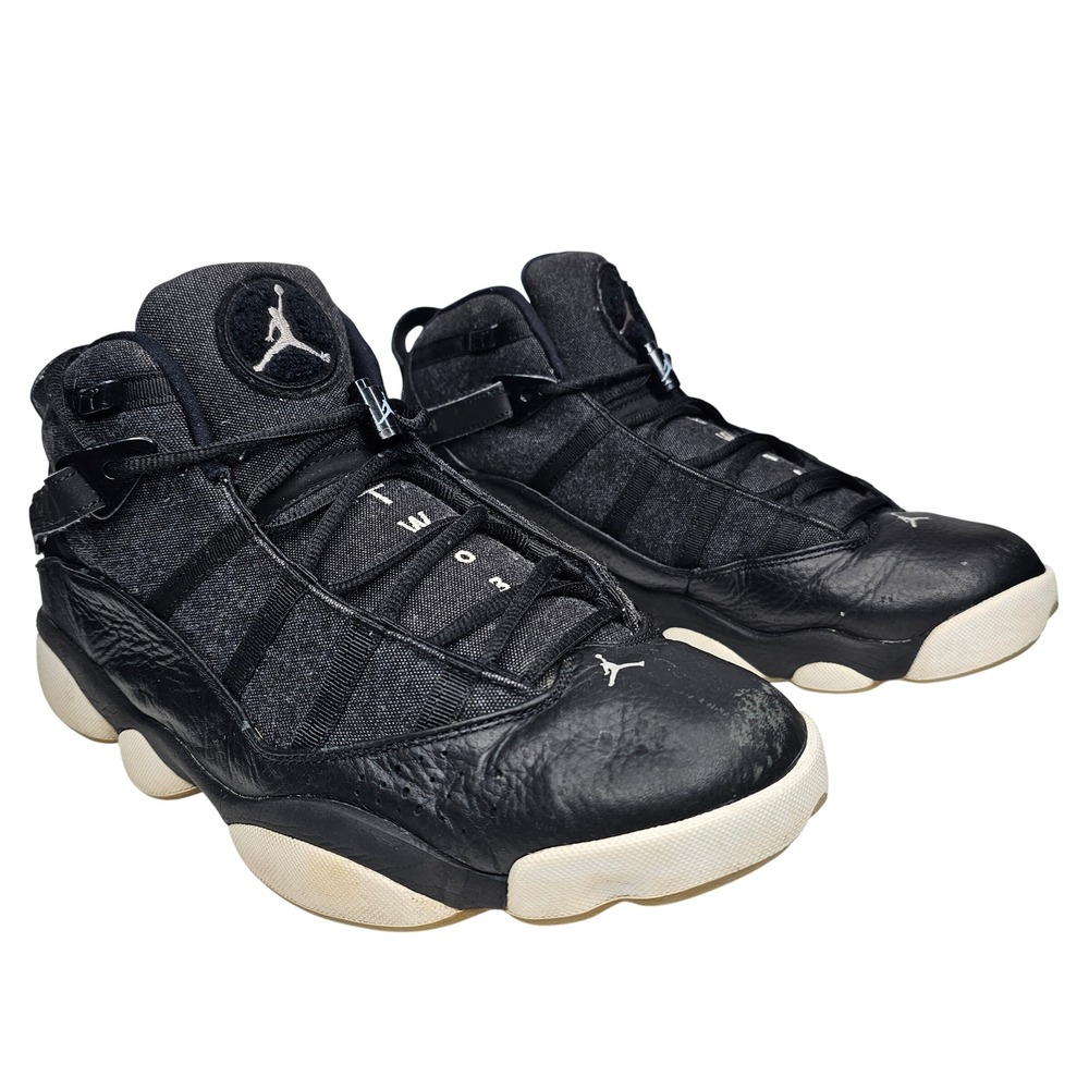 Jordan 6 Rings Mens 13 Black Denim Leather Basketball Sneakers 322992-007